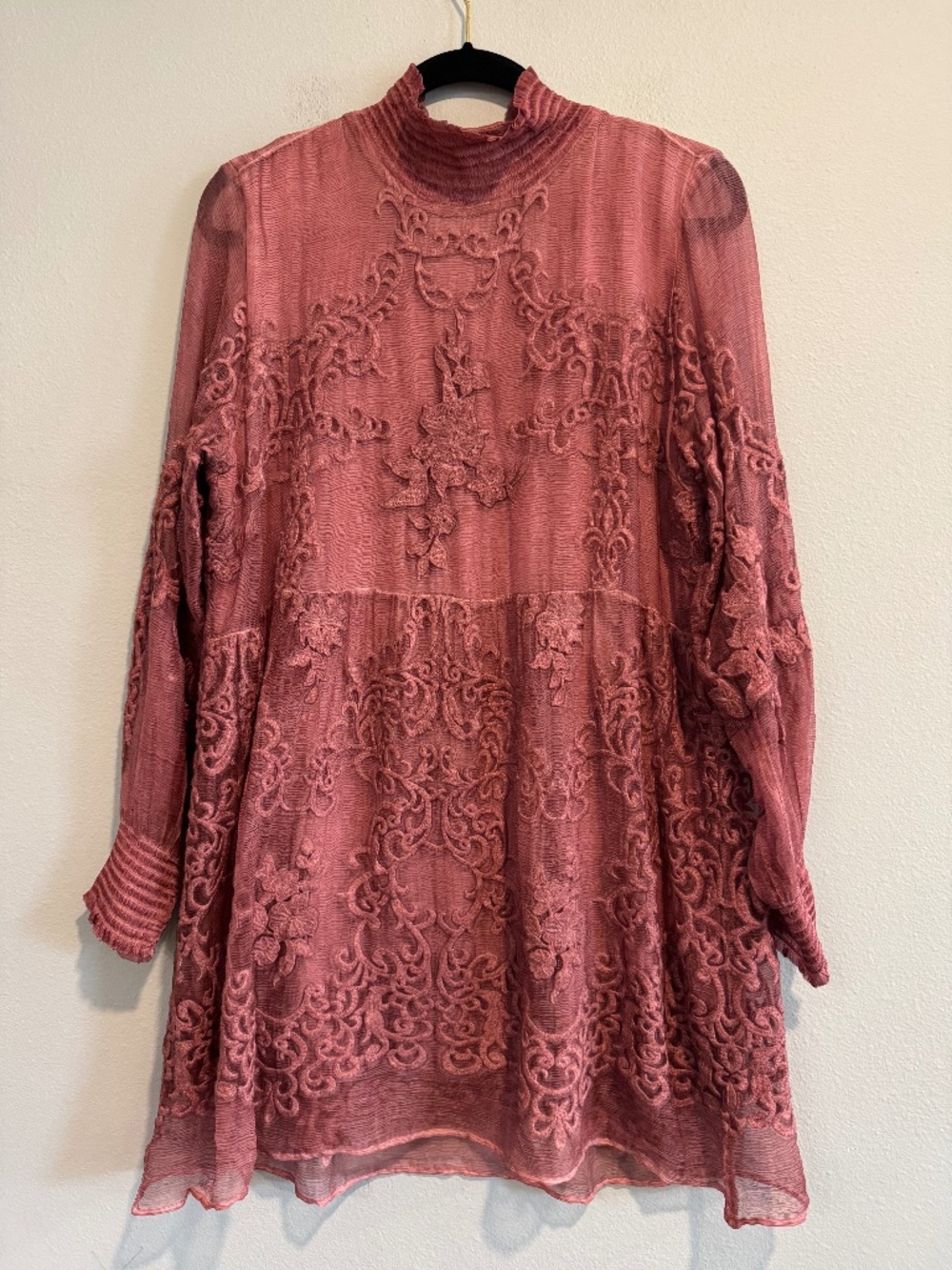 Soft Surroundings Silk Embroidery Floral Tunic Top Boho Chic Romantic Ethereal M